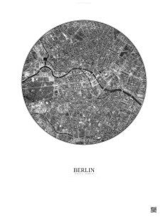 Affiche Berlin – Poster vue satellite 2.5km N&B | Gravura – Fond clair