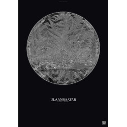 Affiche Ulaanbaatar – Poster vue satellite 10km N&B | Gravura – Fond foncé