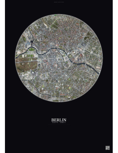 Berlin Satellite View Poster 2.5km Color | Gravura – Dark background