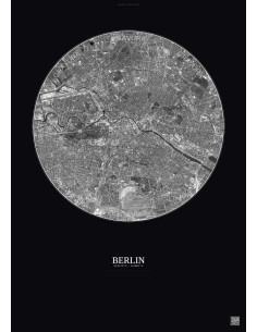 Affiche Berlin – Poster vue satellite 6km N&B | Gravura – Fond foncé