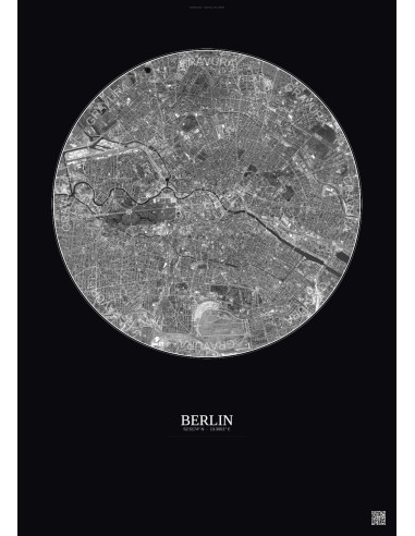 Berlin Satellite View Poster 6km B&W | Gravura – Dark background