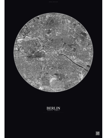 Berlin Satellite View Poster 6km B&W | Gravura – Dark background