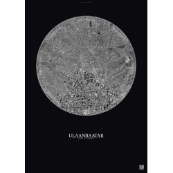 Affiche Ulaanbaatar – Poster vue satellite 2.5km N&B | Gravura – Fond foncé