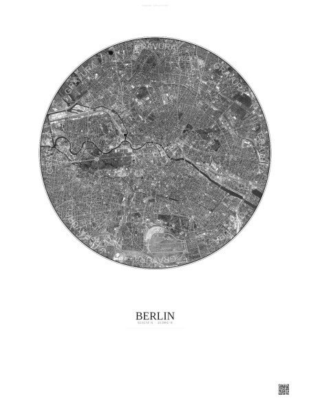 Berlin Satellite View Poster 6km B&W | Gravura – Light background