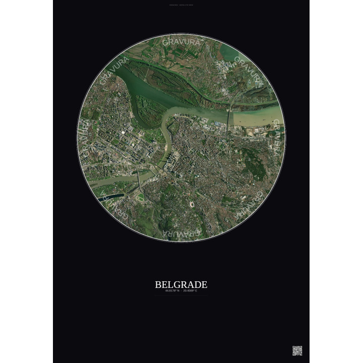 Affiche Belgrade – Poster vue satellite 6km Couleur | Gravura – Fond foncé