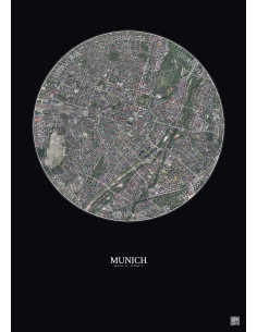 Munich Satellite View Poster 2.5km Color | Gravura – Dark background