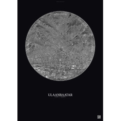 Affiche Ulaanbaatar – Poster vue satellite 6km N&B | Gravura – Fond foncé