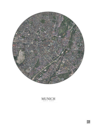 Affiche Munich – Poster vue satellite 2.5km Couleur | Gravura – Fond clair