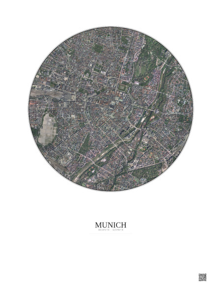 Affiche Munich – Poster vue satellite 2.5km Couleur | Gravura – Fond clair