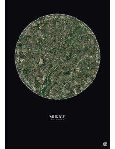 Munich Satellite View Poster 5km Color | Gravura – Dark background