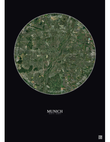 Affiche Munich – Poster vue satellite 10km Couleur | Gravura – Fond foncé