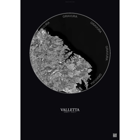 Affiche Valletta – Poster vue satellite 10km N&B | Gravura – Fond foncé