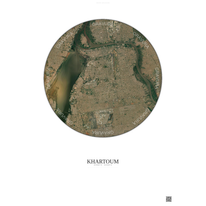 Affiche Khartoum – Poster vue satellite 10km Couleur | Gravura – Fond clair