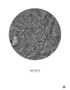 Munich Satellite View Poster 2.5km B&W | Gravura – Light background