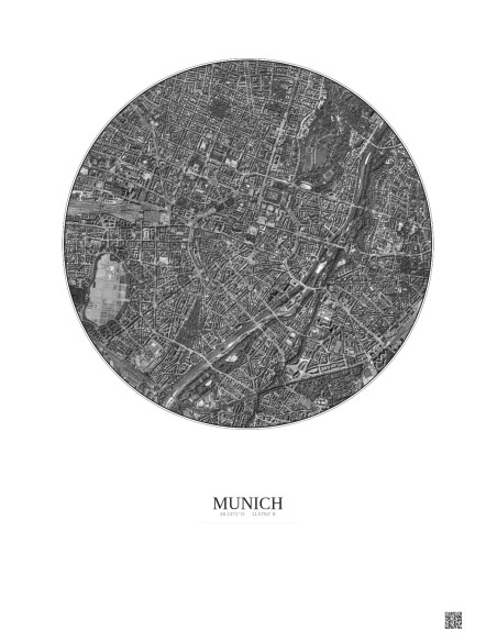 Affiche Munich – Poster vue satellite 2.5km N&B | Gravura – Fond clair