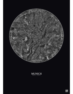 Munich Satellite View Poster 5km B&W | Gravura – Dark background