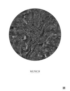 Munich Satellite View Poster 5km B&W | Gravura – Light background