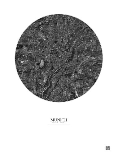 Munich Satellite View Poster 5km B&W | Gravura – Light background