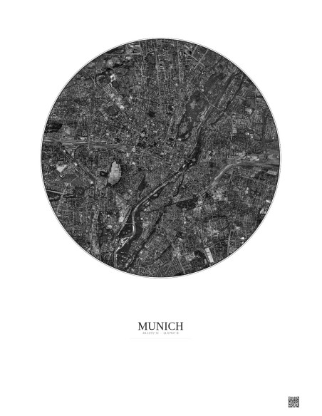 Munich Satellite View Poster 5km B&W | Gravura – Light background