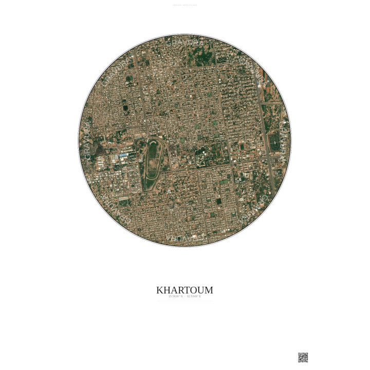 Affiche Khartoum – Poster vue satellite 2.5km Couleur | Gravura – Fond clair