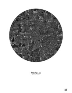 Munich Satellite View Poster 10km B&W | Gravura – Light background
