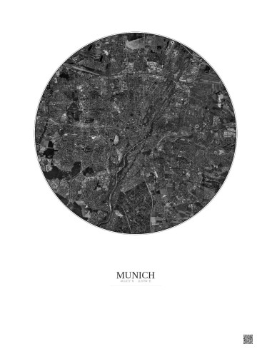 Munich Satellite View Poster 10km B&W | Gravura – Light background