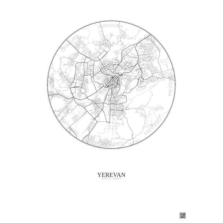 Affiche Yerevan – Poster carte de ville 10km | Gravura – Fond clair