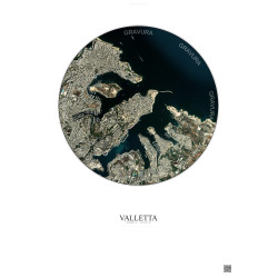 Affiche Valletta – Poster vue satellite 2.5km Couleur | Gravura – Fond clair
