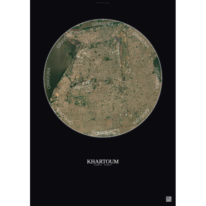 Affiche Khartoum – Poster vue satellite 6km Couleur | Gravura – Fond foncé