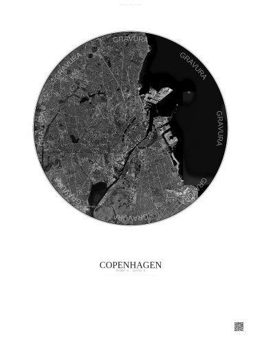Copenhagen Satellite View Poster 10km B&W | Gravura – Light background