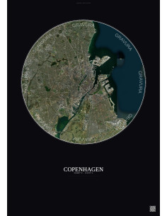 Affiche Copenhagen – Poster vue satellite 10km Couleur | Gravura – Fond foncé