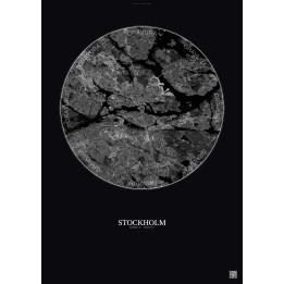 Affiche Stockholm – Poster vue satellite 10km N&B | Gravura – Fond foncé