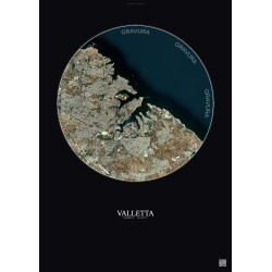 Affiche Valletta – Poster vue satellite 6km Couleur | Gravura – Fond foncé