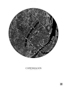 Affiche Copenhagen – Poster vue satellite 2.5km N&B | Gravura – Fond clair