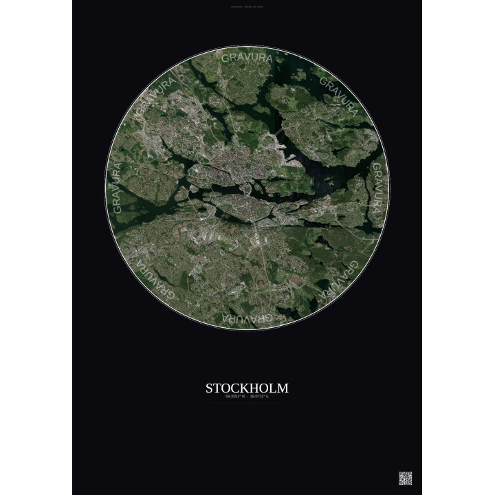 Affiche Stockholm – Poster vue satellite 10km Couleur | Gravura – Fond foncé