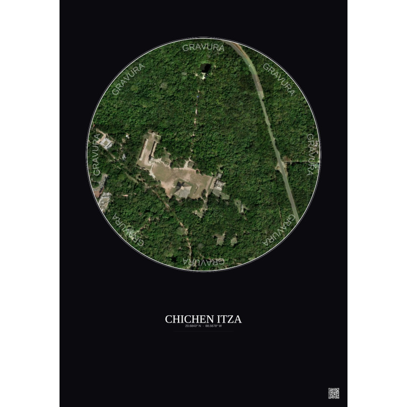 Affiche Chichen Itza – Poster vue satellite 0.5km Couleur | Gravura – Fond foncé