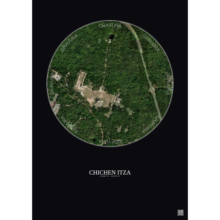 Affiche Chichen Itza – Poster vue satellite 0.5km Couleur | Gravura – Fond foncé