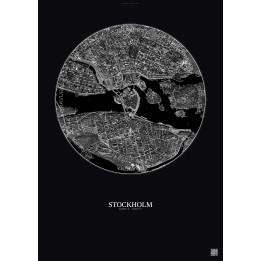 Affiche Stockholm – Poster vue satellite 2.5km N&B | Gravura – Fond foncé