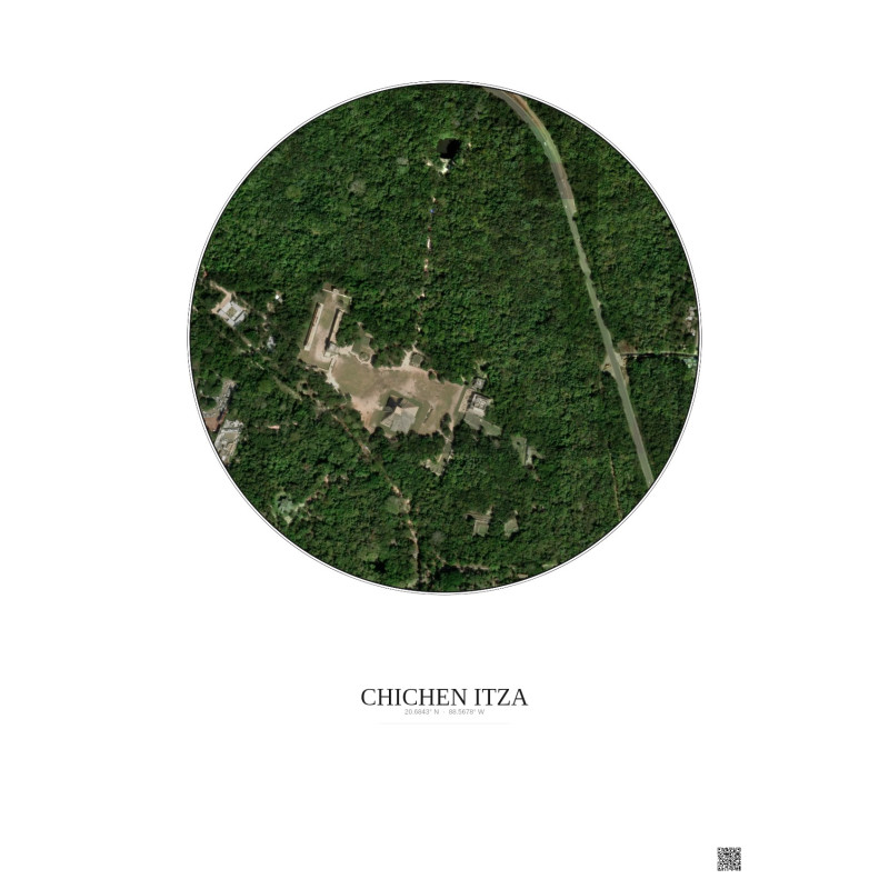 Affiche Chichen Itza – Poster vue satellite 0.5km Couleur | Gravura – Fond clair