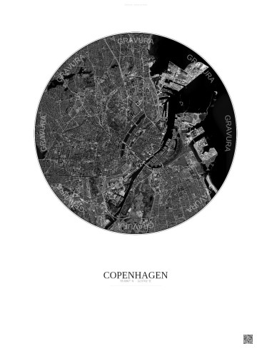 Affiche Copenhagen – Poster vue satellite 6km N&B | Gravura – Fond clair