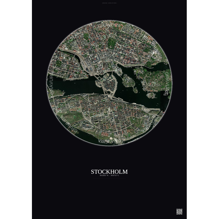 Affiche Stockholm – Poster vue satellite 2.5km Couleur | Gravura – Fond foncé