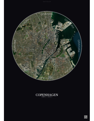 Affiche Copenhagen – Poster vue satellite 6km Couleur | Gravura – Fond foncé