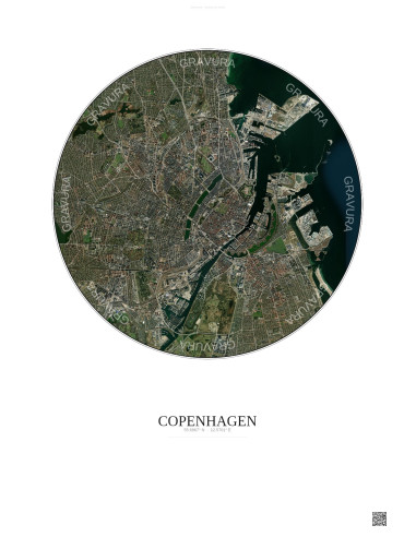 Affiche Copenhagen – Poster vue satellite 6km Couleur | Gravura – Fond clair