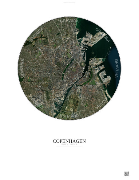 Affiche Copenhagen – Poster vue satellite 6km Couleur | Gravura – Fond clair