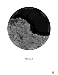 Algiers Satellite View Poster 10km B&W | Gravura – Light background