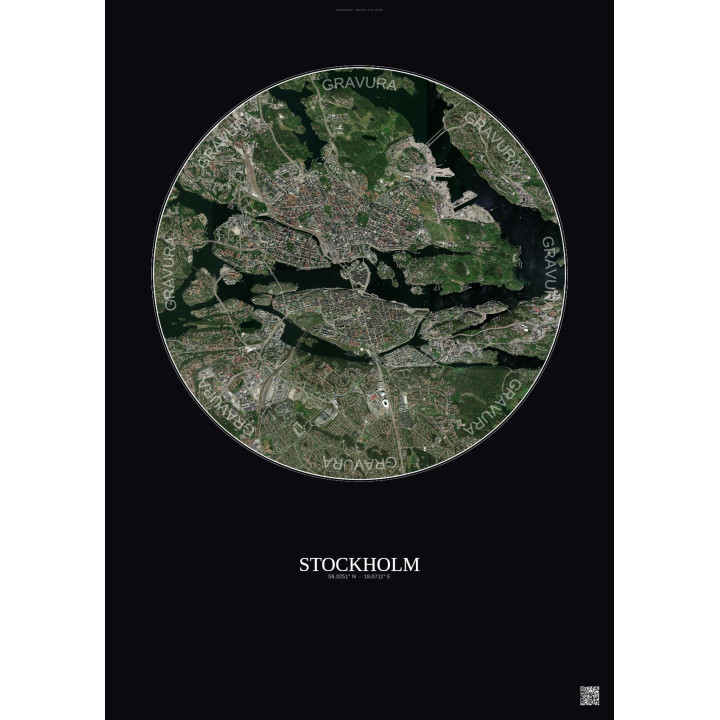 Affiche Stockholm – Poster vue satellite 6km Couleur | Gravura – Fond foncé