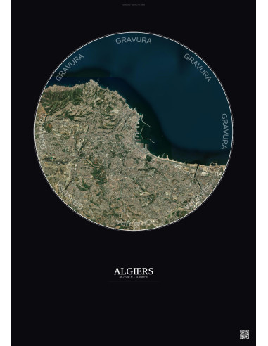 Affiche Algiers – Poster vue satellite 10km Couleur | Gravura – Fond foncé