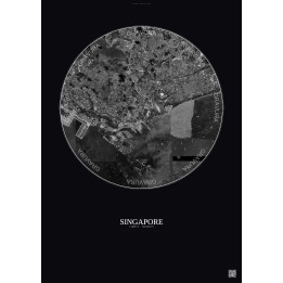 Affiche Singapore – Poster vue satellite 10km N&B | Gravura – Fond foncé