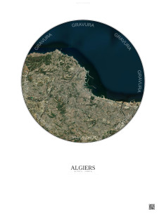 Algiers Satellite View Poster 10km Color | Gravura – Light background