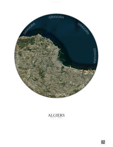 Algiers Satellite View Poster 10km Color | Gravura – Light background